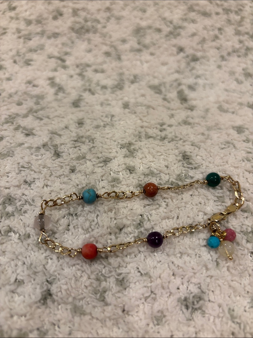 Colorful Semi Prescious Stones Beaded 14 kt Gold Chain Bracelet RS - Picture 2 of 9
